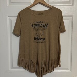 Cowgirl Hardware - Tan Fringe Tee with Tennessee Whiskey Graphic